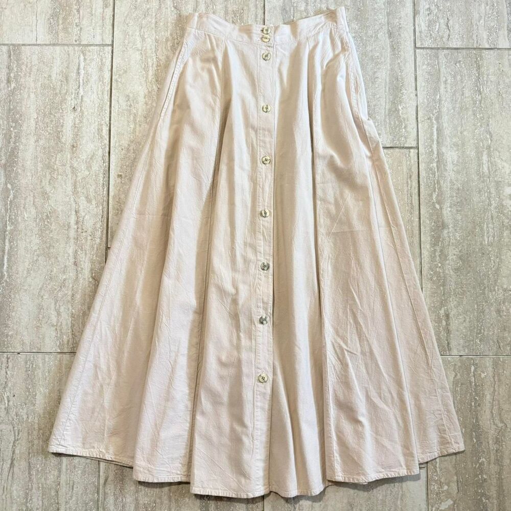 Vintage Chicos 100% cotton Button Down Maxi Midi Skirt Sz 1 Cottagecore